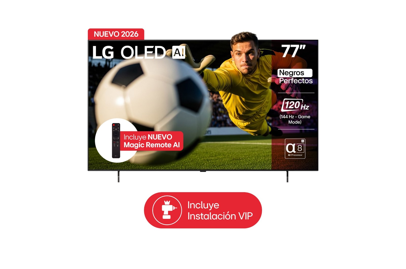 Vista frontal de TV LG 77" OLED AI B6 – El acceso perfecto al OLED OLED77B6PSA